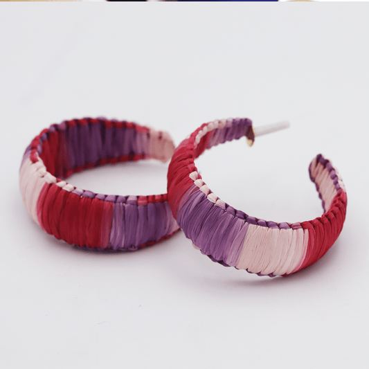 Hand-Knitted Rattan Round Ear Hanging Colorful Jewelry